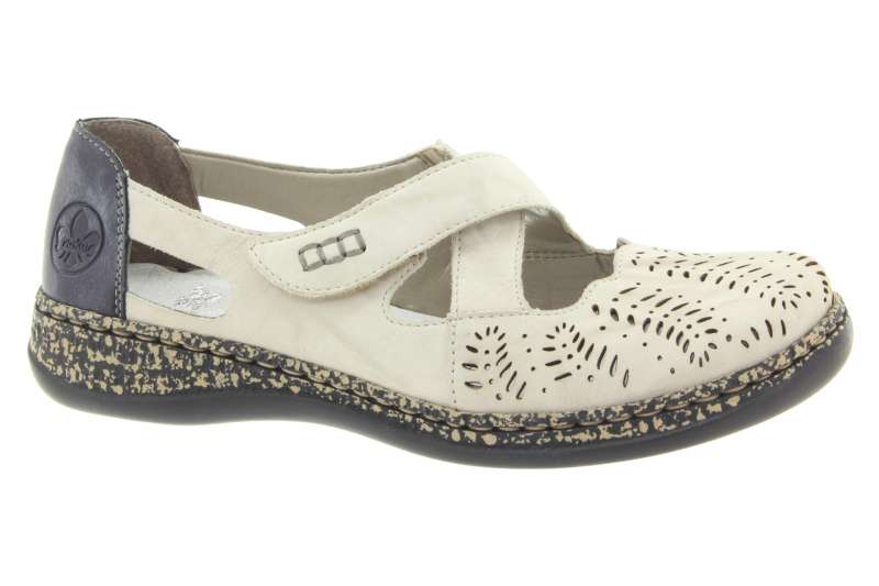 RIEKER Dámské kožené krémové letní baleríny