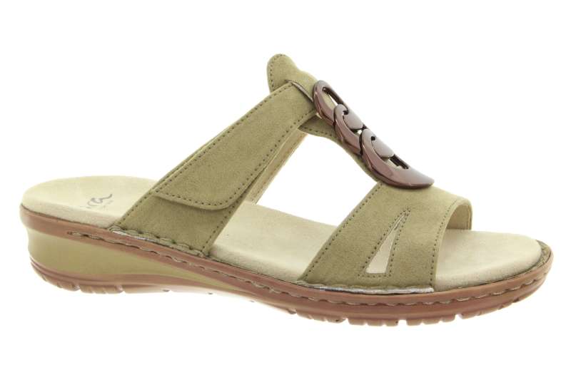 ARA Dámské kožené khaki pantofle s bronzovou sponou