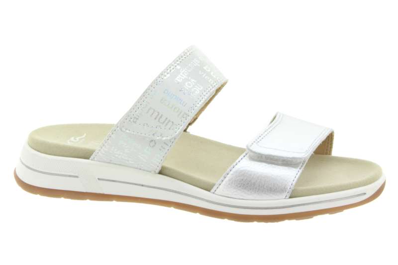 ARA Dámské kožené stříbrno bílé pantofle