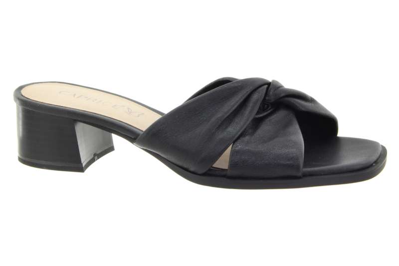 CAPRICE Dámské kožené černé pantofle na podpatku