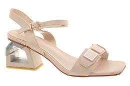 EPICA Dámské béžové kožené sandálky na podpatku