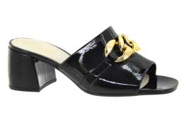 GABOR Dámské kožené černé lakované pantofle na podpatku