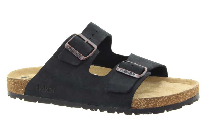 RIEKER Pánské černé kožené pantofle