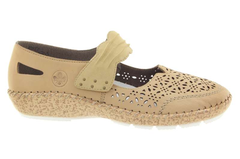 RIEKER Dámské kožené béžové baleríny se suchým zipem