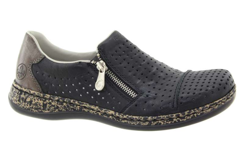 RIEKER Dámské kožené perforované polobotky černé