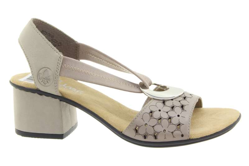 RIEKER Dámské kožené béžové sandálky na podpatku