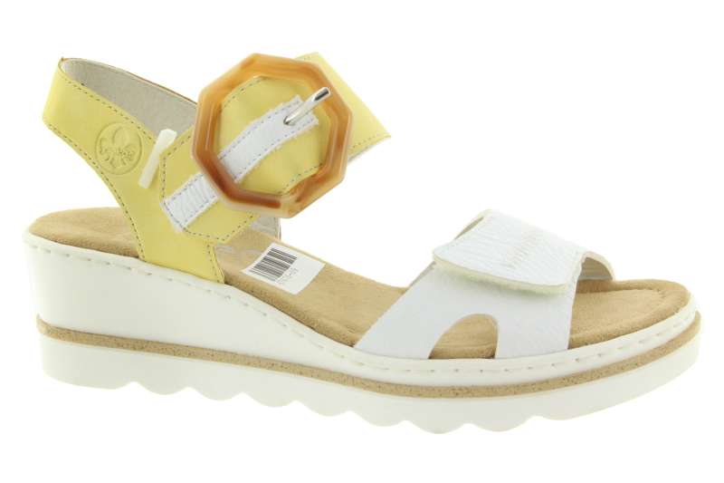 RIEKER Dámské bílo žluté sandály na klínu