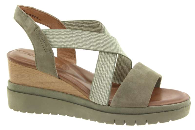 TAMARIS Dámské kožené zelené sandály na klínu