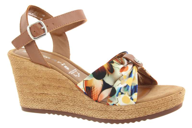 TAMARIS Dámské hnědo květinové sandály na klínu