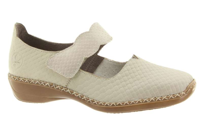 RIEKER Dámské krémové kožené baleríny