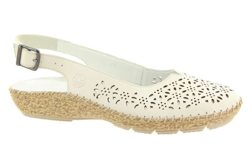 RIEKER Dámské kožené krémové baleríny