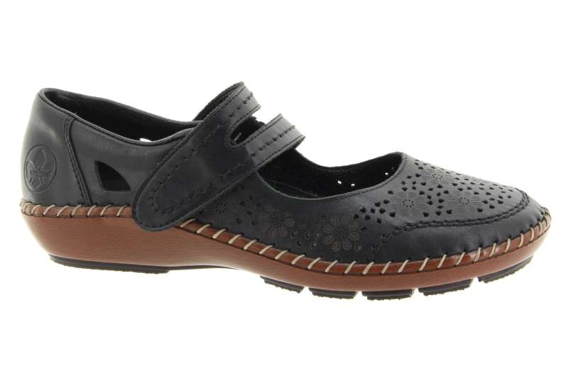 RIEKER Dámské černé kožené baleríny