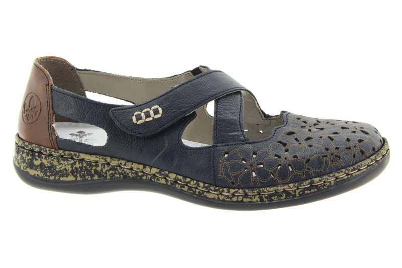 RIEKER Dámské modré kožené baleríny