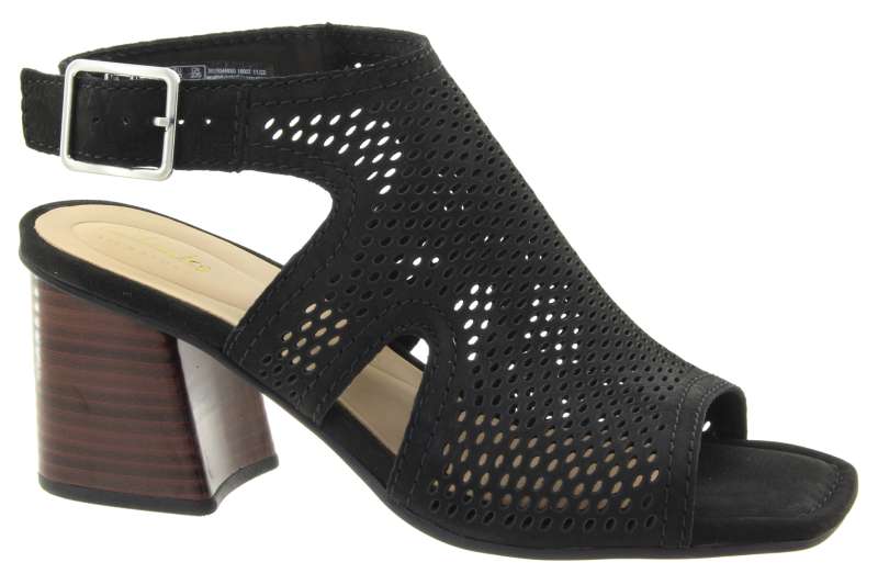 CLARKS Dámské černé kožené sandály na podpatku