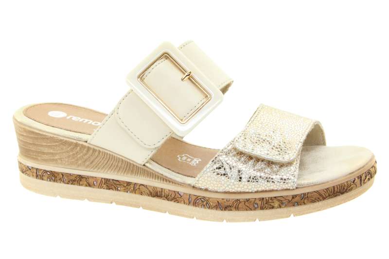 REMONTE Dámské bílo-zlaté kožené pantofle