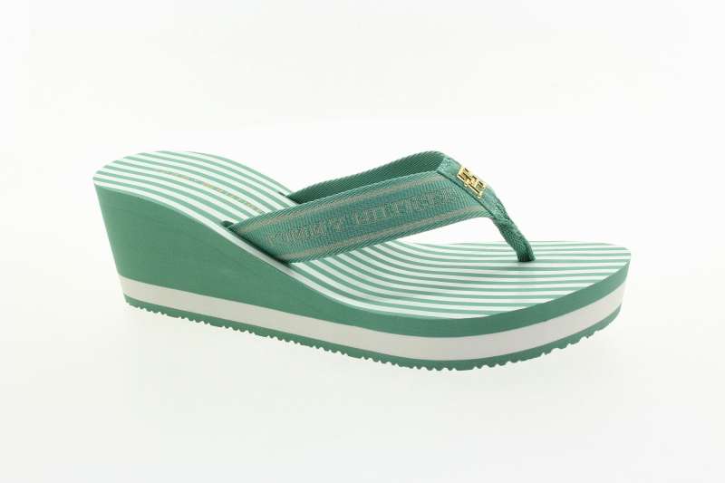 TOMMY HILFIGER Dámské zelené žabky na klínu