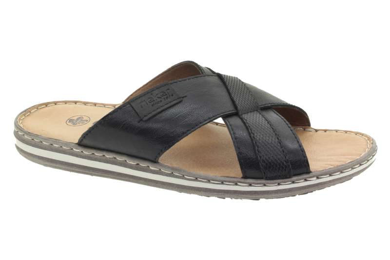 RIEKER Pánské černé kožené pantofle