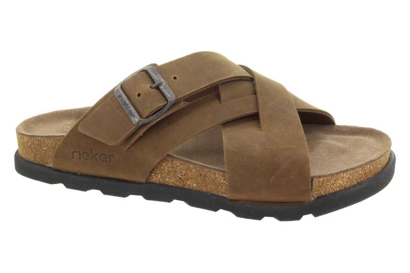 RIEKER Pánské hnědé kožené pantofle