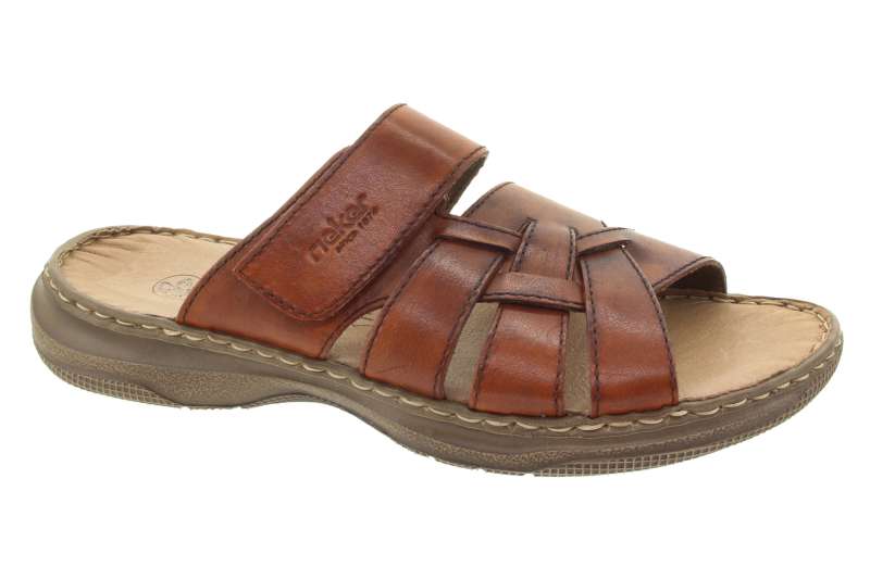 RIEKER Pánské kožené hnědé pantofle