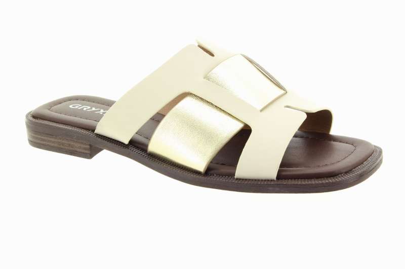 GRYXX Dámské béžové kožené pantofle