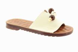 PASS COLLECTION Dámské krémové kožené pantofle