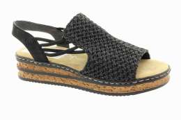 RIEKER Dámské černé sandály na klínu