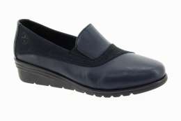 RIEKER Dámské modré kožené baleríny na klínu