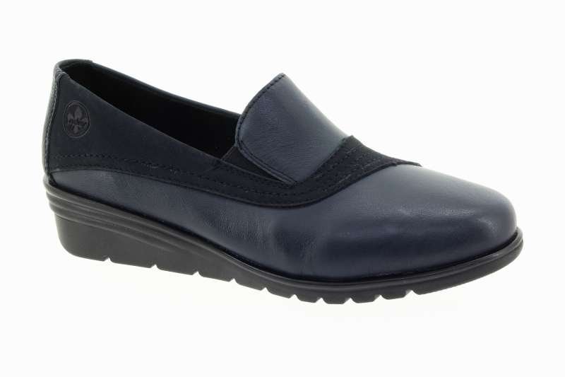 RIEKER Dámské modré kožené baleríny na klínu