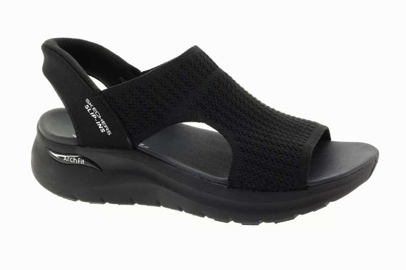 SKECHERS Dámské černé textilní sandály na klínu