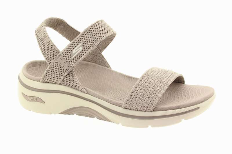 SKECHERS Dámské béžové textilní sandály na klínu