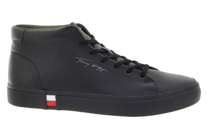 TOMMY HILFIGER Pánské kožené černé kotníkové tenisky