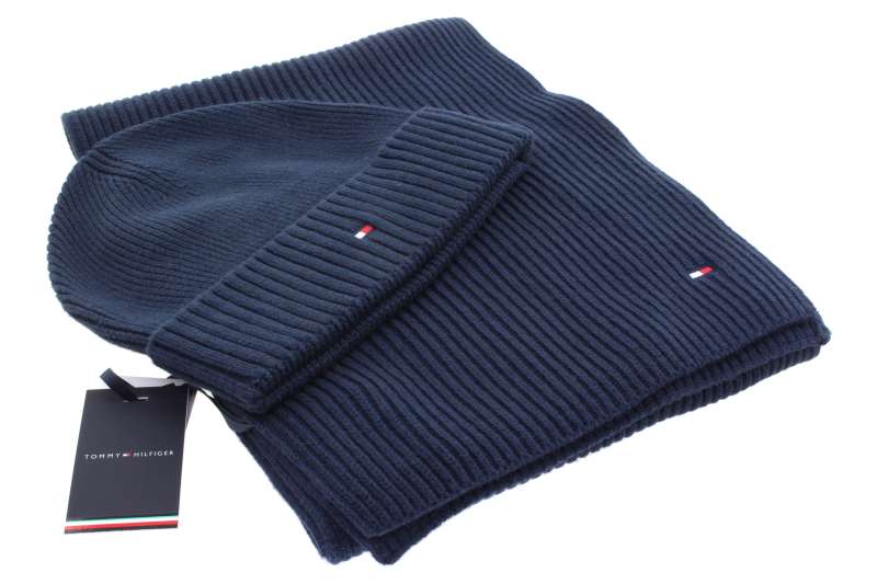 TOMMY HILFIGER Pánský modrý set čepice, šála