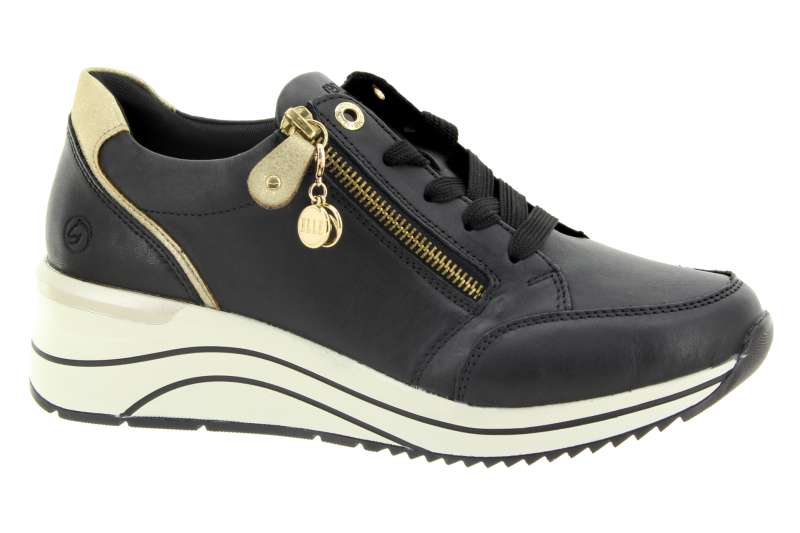 REMONTE Dámské černé kožené tenisky na klínku
