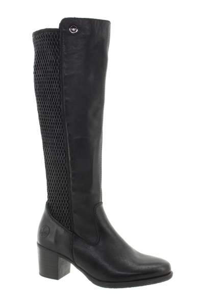 RIEKER Dámské černé kožené kozačky na podpatku