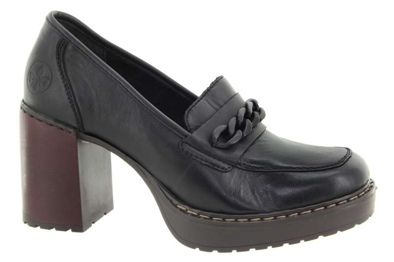 RIEKER Dámské černé mokasíny na podpatku