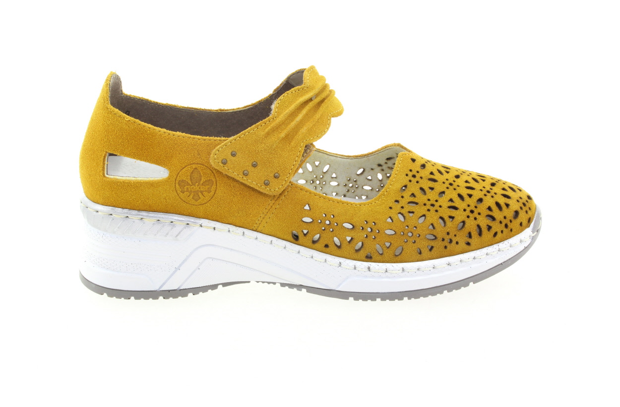 RIEKER Dámské kožené balerínky na klínu žluté