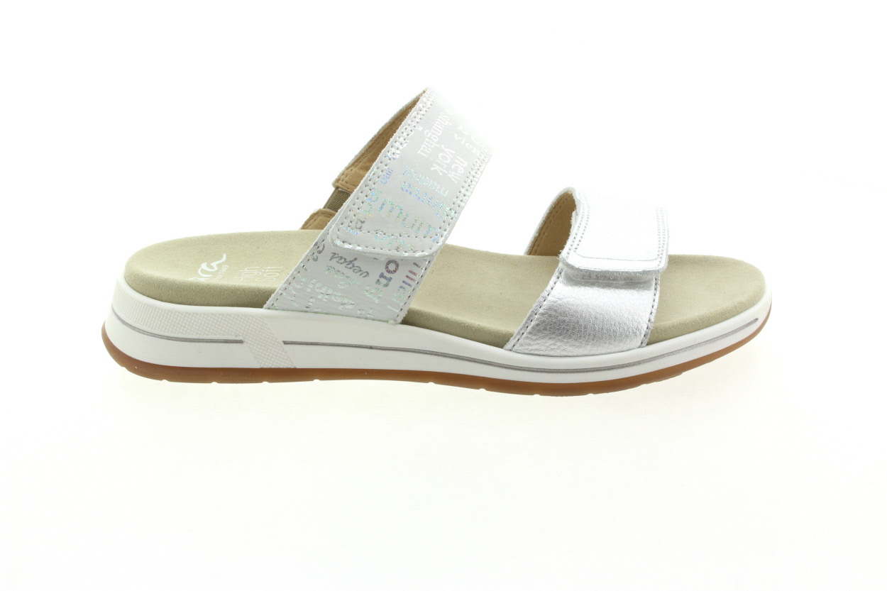 ARA Dámské kožené stříbrno bílé pantofle