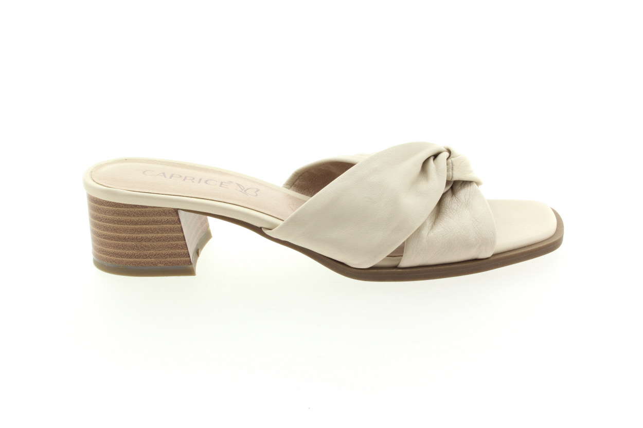 CAPRICE Dámské kožené krémové pantofle na podpatku