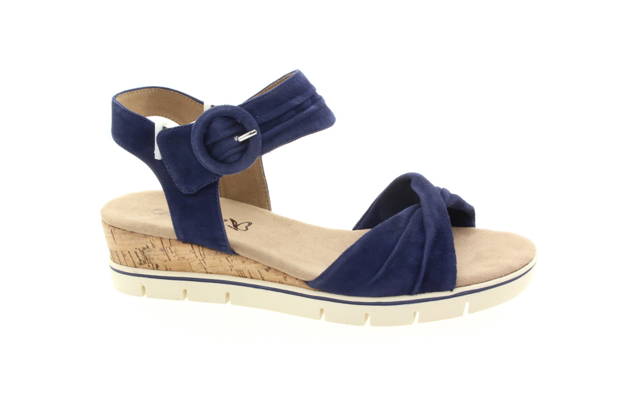 CAPRICE Dámské kožené modré sandály na klínu