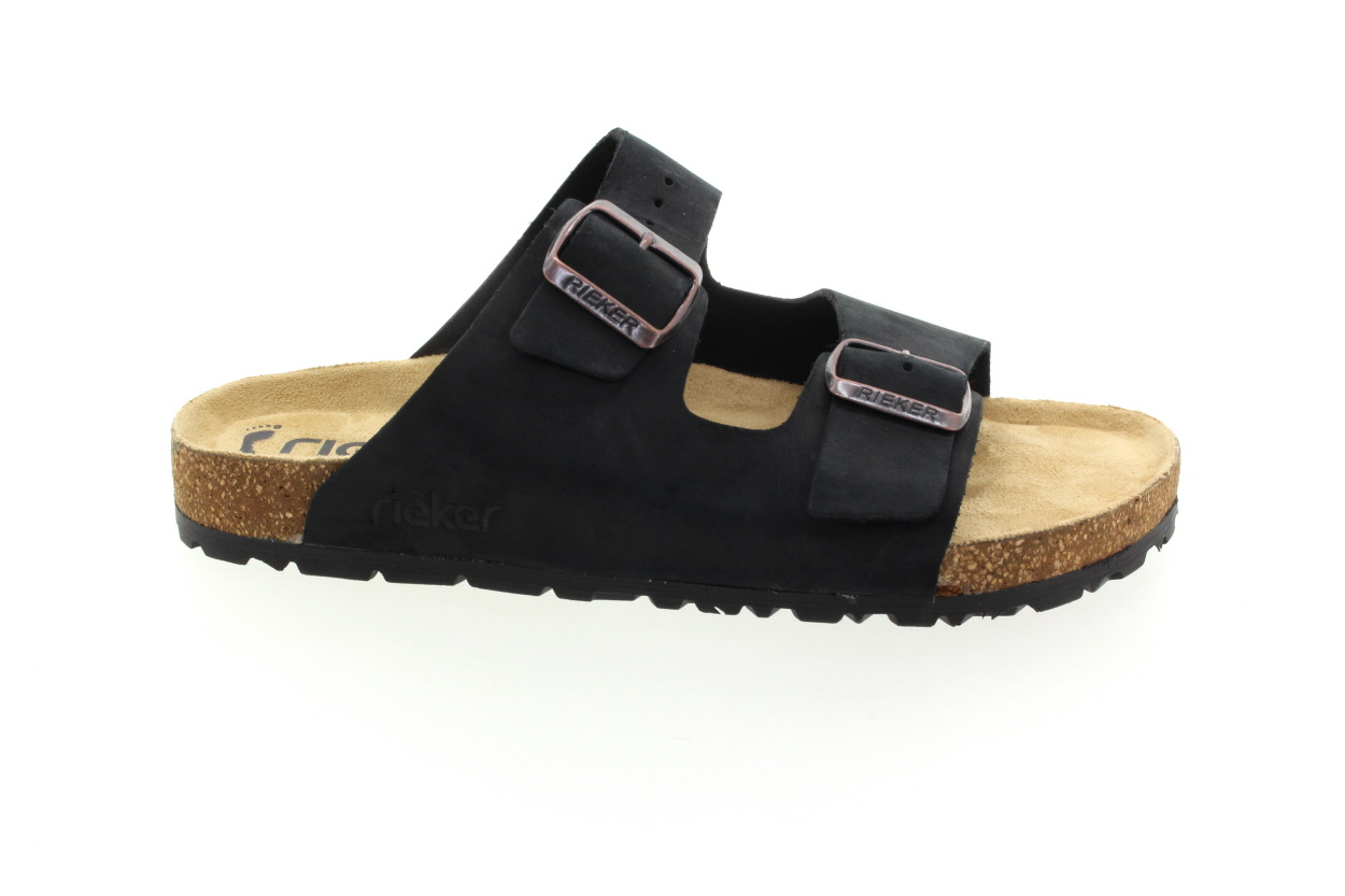 RIEKER Pánské černé kožené pantofle