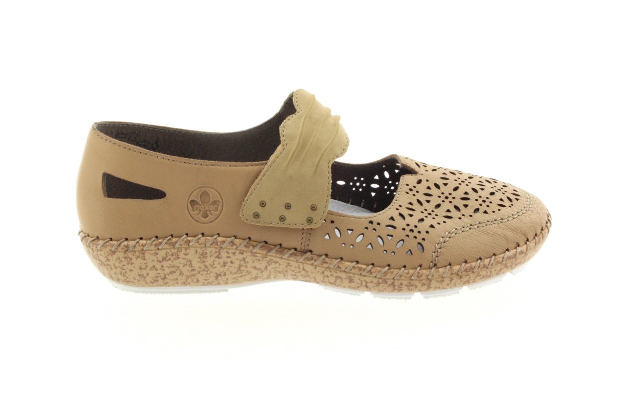 RIEKER Dámské kožené béžové baleríny se suchým zipem