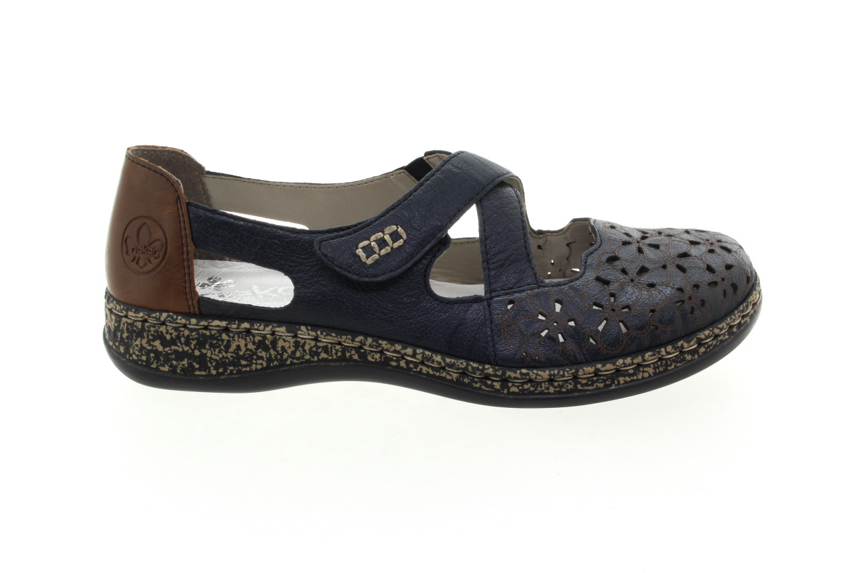 RIEKER Dámské kožené letní baleríny tmavě modré