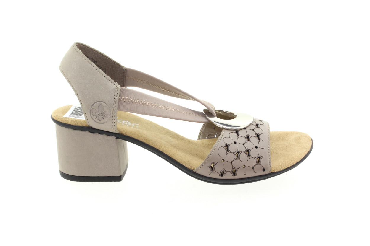 RIEKER Dámské kožené béžové sandálky na podpatku