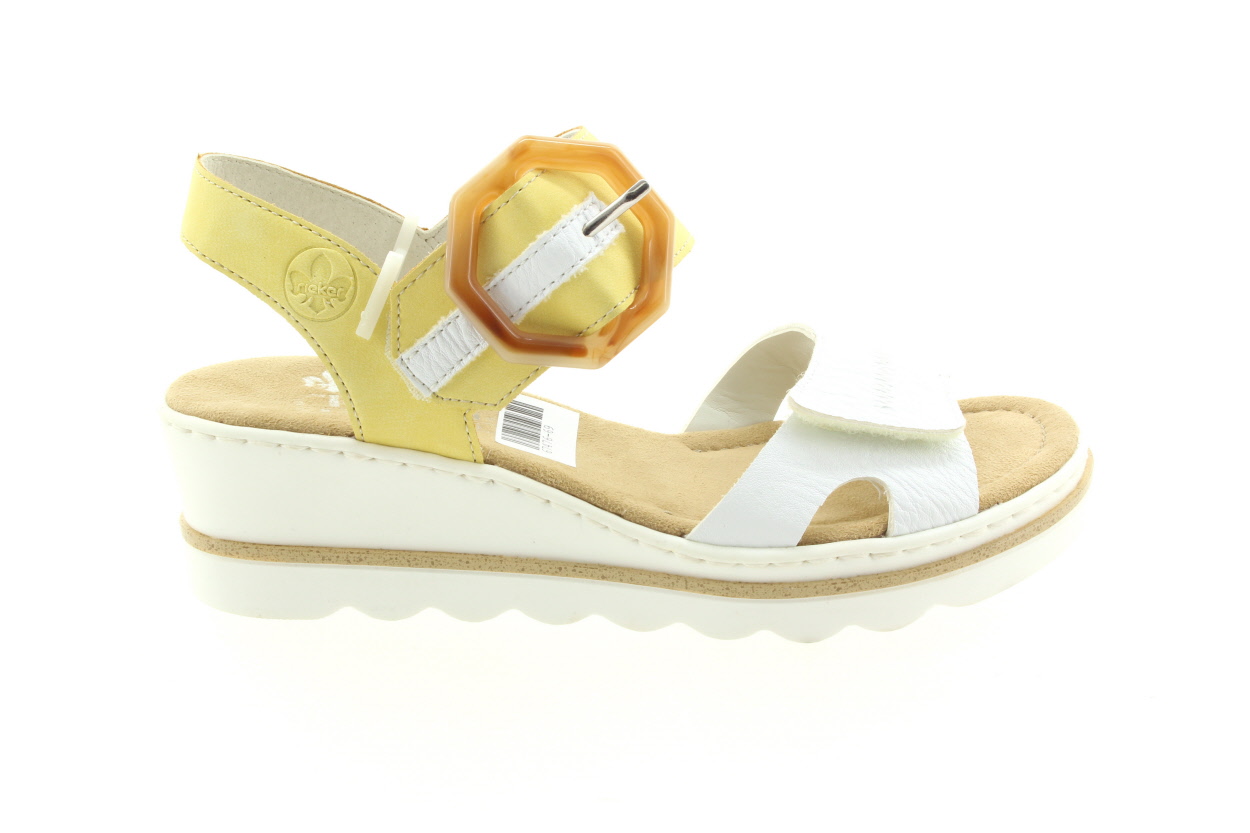 RIEKER Dámské bílo žluté sandály na klínu