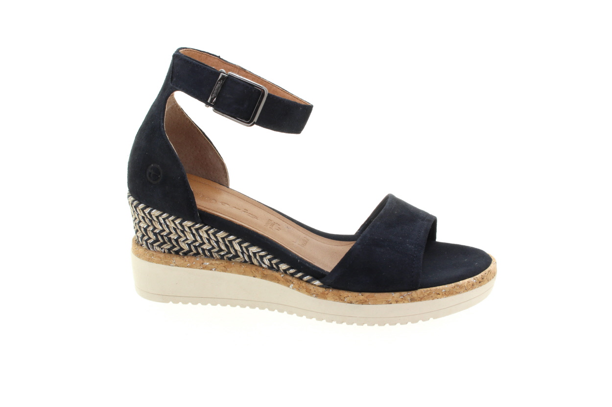 TAMARIS Dámské kožené tmavě modré sandály na klínu