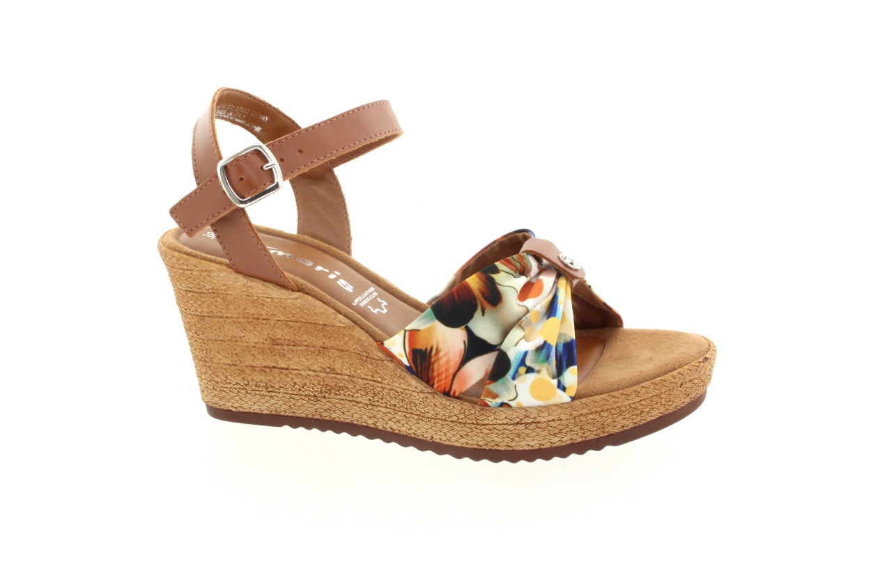 TAMARIS Dámské hnědo květinové sandály na klínu