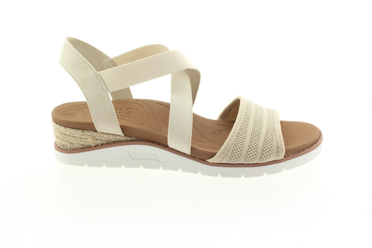 SKECHERS Dámské béžové textilní sandály na klínu