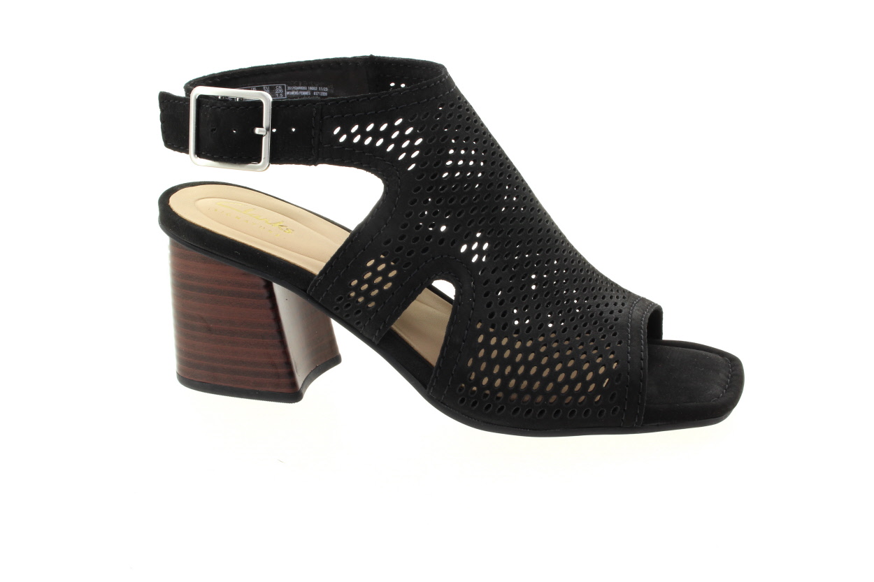 CLARKS Dámské černé kožené sandály na podpatku