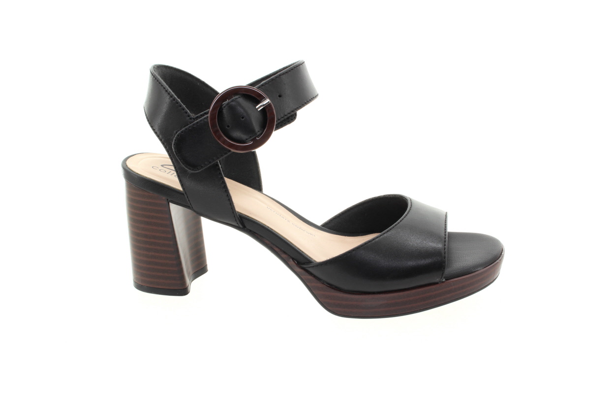 CLARKS Dámské černé kožené sandály na podpatku