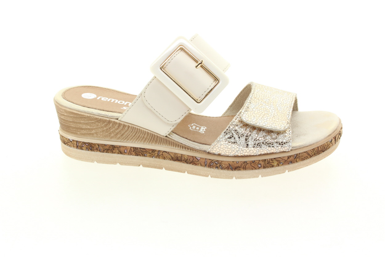 REMONTE Dámské bílo-zlaté kožené pantofle